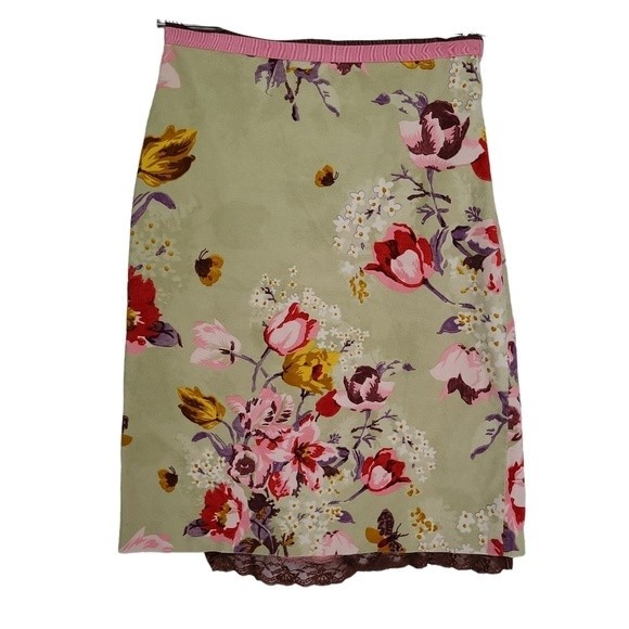 elevenses Dresses & Skirts - Elevenses by Anthro | Women's Green Pink Velvet Pencil Skirt - Size 8 - Flaw